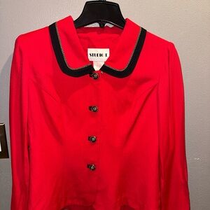 Vintage Studio I Women's Red Button up with Black Velvet Trim 10